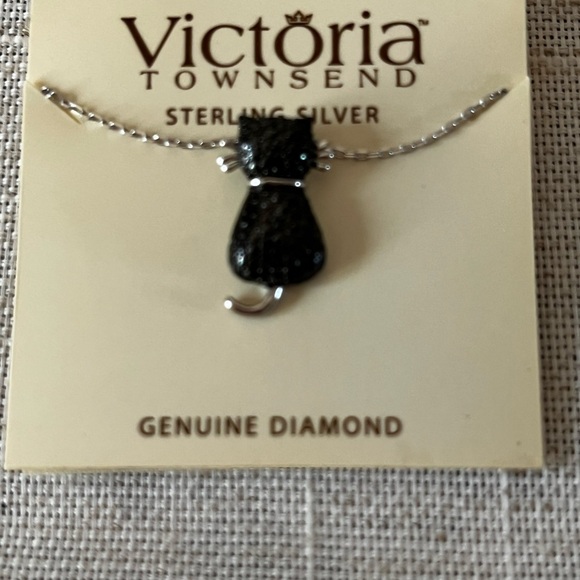 Sterling Silver genuine diamond Black Cat Pendant Necklace - Picture 5 of 5